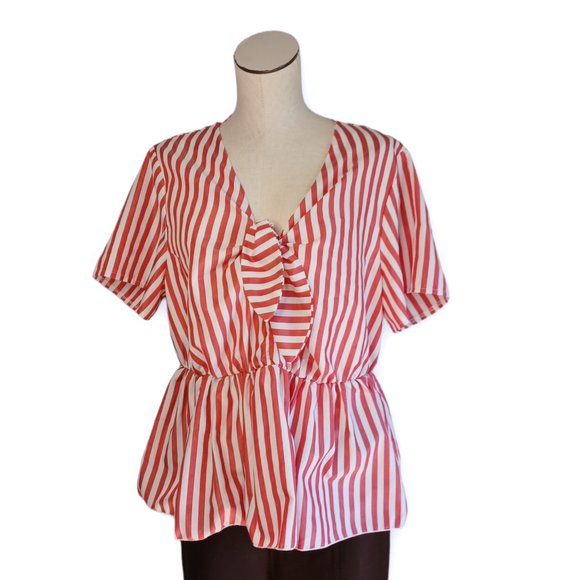 SHEIN Tops - SHEIN women's red white striped blouse extra large short sleeve peplum 1XL